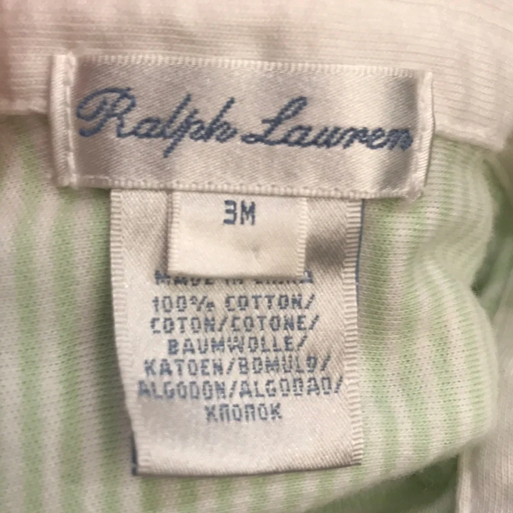 Ralph Lauren vintage 3 mos infant pinstriped button romper green white logo